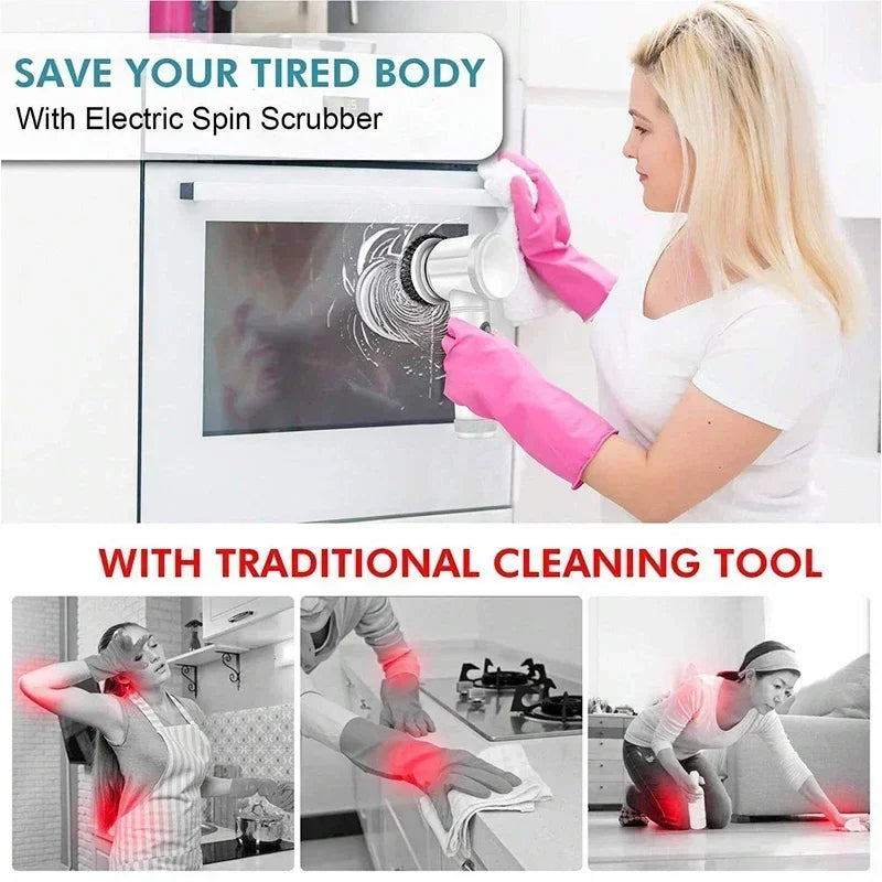 New Turbo ScrubX❗️Electric Spin Scrubber,Bathroom Cleaning Brush Power Scrubber with 5 Replaceable Brush Heads, 5 in 1 Electric Cleaning Brush